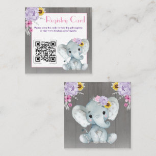Carte D'accompagnement QR Code Baby Elephant Registry Purple Pink Yellow