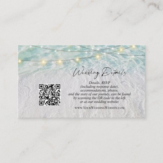 Carte D'accompagnement QR Code Beach Seaside String Lights Mariage Détail (Devant)