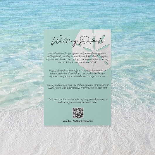 Carte D'accompagnement QR Code Beach Verre de mer Sable Dollar Mariage Dé