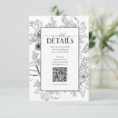 Carte D'accompagnement QR Code Black White Floral Détails du Mariage (Debout devant)