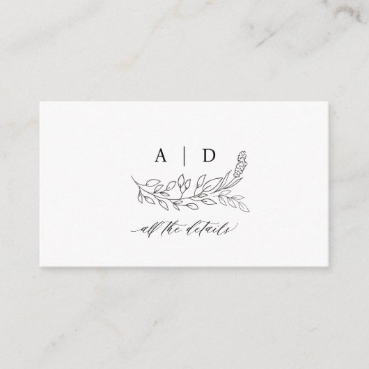 Carte D'accompagnement QR code black white monogram wedding details (Devant)