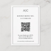 Carte D'accompagnement QR Code Blanc Monogramme Mariage RSVP (Devant)