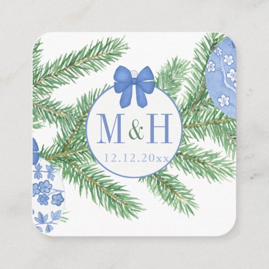 Carte D'accompagnement QR Code Bleu Blanc Noel Mariage RSVP (Dos)