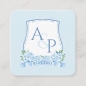Carte D'accompagnement QR Code Bleu Et Blanc Monogramme Crest Mariage RSV (Dos)