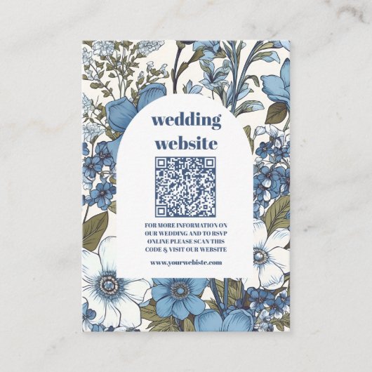 Carte D'accompagnement qr code Blue Periwinkle Mariage Fleur sauvage (Devant)