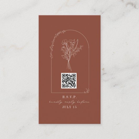 Carte D'accompagnement QR Code Bouquet Arch Terracotta Mariage RSVP (Devant)