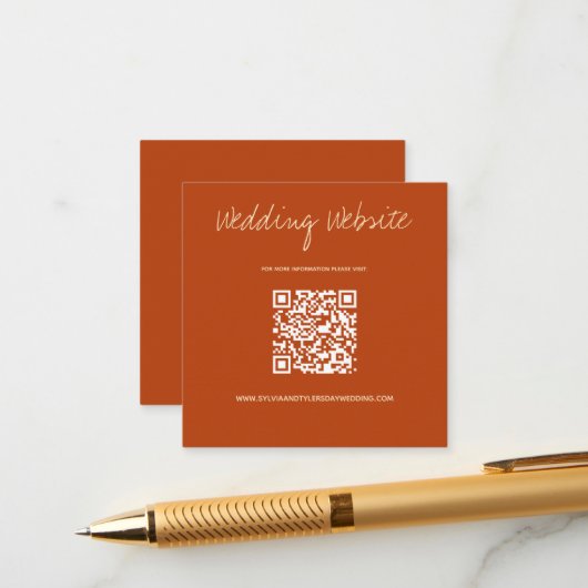 Carte D'accompagnement QR Code Burnt Orange Site Mariage (Devant/Arrière en situation)
