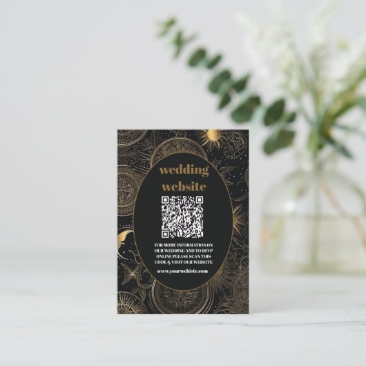 Carte D'accompagnement qr code Celestial Black Gold Mariage (Debout devant)