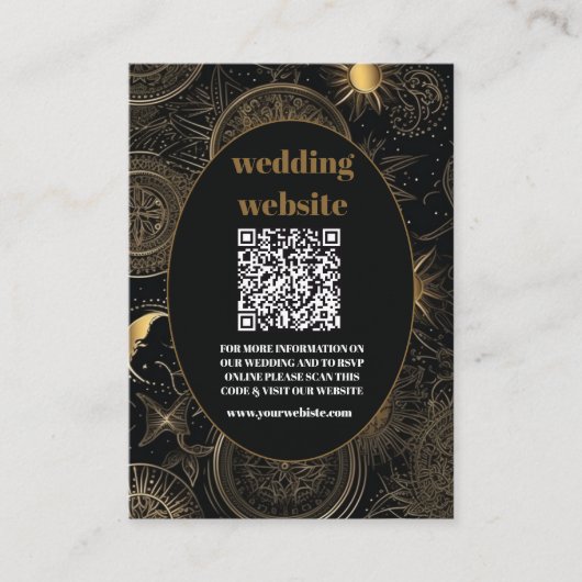 Carte D'accompagnement qr code Celestial Black Gold Mariage (Devant)