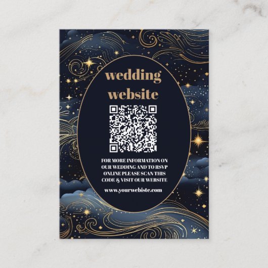 Carte D'accompagnement qr code Celestial Midnight Blue Stars Moon Mariage (Devant)