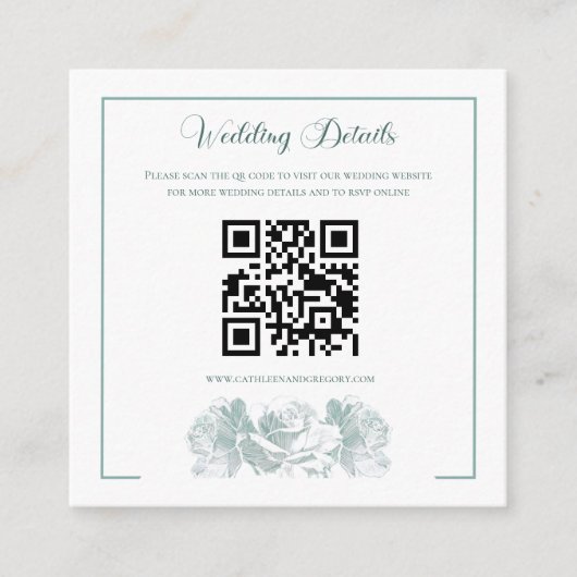 Carte D'accompagnement QR Code de mariage calligraphié vert sauge (Devant)