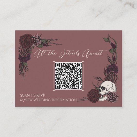 Carte D'accompagnement QR Code de Site Web de Mariage Crâne Floral Mauve (Devant)