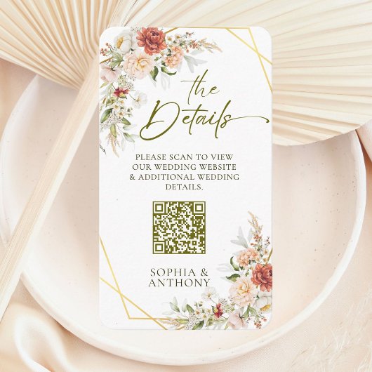 Carte D'accompagnement QR Code Détails du Mariage Boho Gold Foliage