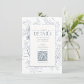 Carte D'accompagnement QR Code Dusty Blue Floral Détails du Mariage (Debout devant)