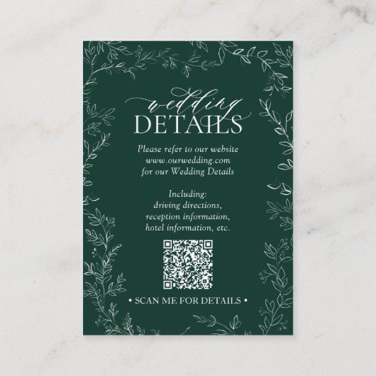 Carte D'accompagnement QR Code Elegant Emerald Green Leaf Détails du Mari (Dos)