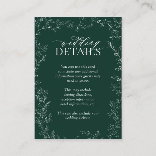 Carte D'accompagnement QR Code Elegant Emerald Green Leaf Détails du Mari (Devant)