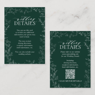 Carte D'accompagnement QR Code Elegant Emerald Green Leaf Détails du Mari