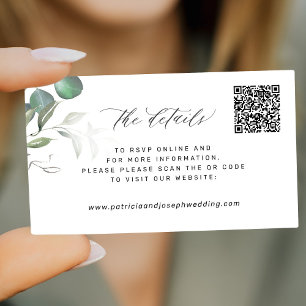 Carte D'accompagnement QR CODE élégant eucalyptus mariage détails du site