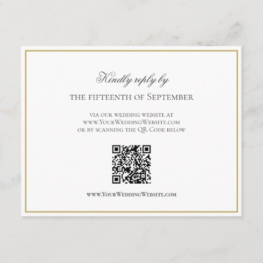 Carte D'accompagnement QR Code Elegant Gold Bordure Monogramme RSVP (Devant)