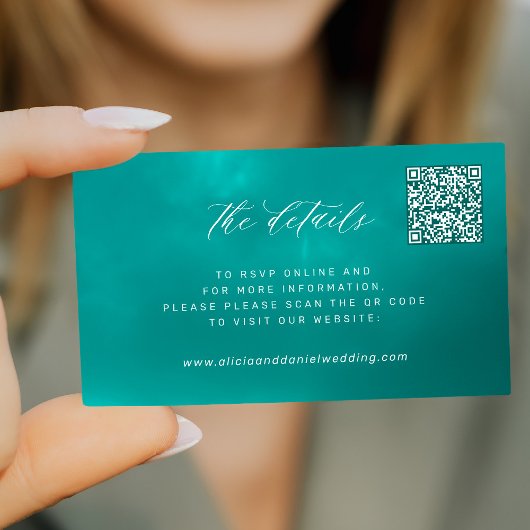 Carte D'accompagnement QR CODE élégant mariage d'été détails turquoise