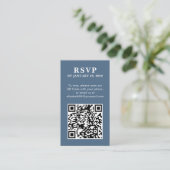 Carte D'accompagnement QR Code élégant simple photo en ligne bleu RSVP (Debout devant)