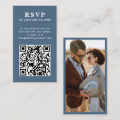Carte D'accompagnement QR Code élégant simple photo en ligne bleu RSVP (Devant / Derrière)