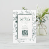 Carte D'accompagnement QR Code Emerald Green Floral Détails du Mariage (Debout devant)