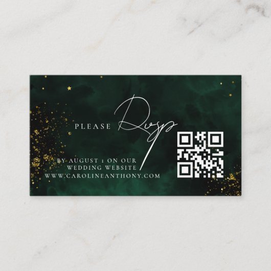 Carte D'accompagnement Qr Code Emerald Green Magic Gold Mariage RVSP (Devant)