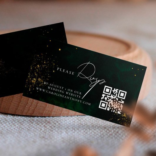 Carte D'accompagnement Qr Code Emerald Green Magic Gold Mariage RVSP