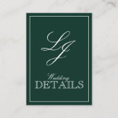 Carte D'accompagnement QR Code Emerald Green Monogram Détails du Mariage (Devant)
