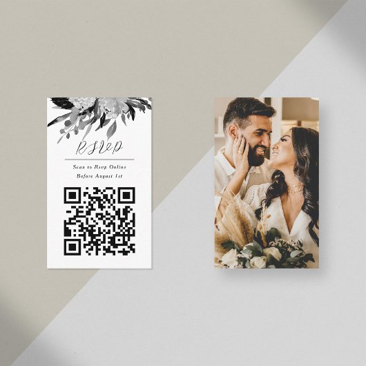Carte D'accompagnement QR Code en ligne Photo Black Floral Site Web