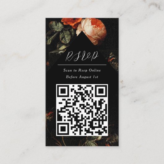 Carte D'accompagnement QR Code en ligne photo Black Floral Website RSVP (Devant)