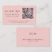 Carte D'accompagnement QR Code et site Mariage Blush rose et bleu marine  (Devant / Derrière)