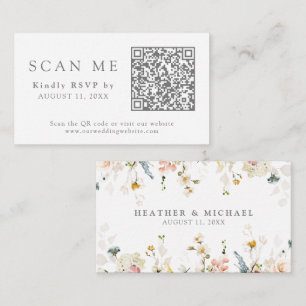 Carte D'accompagnement QR Code et site Mariage Fleurs de jardin RSVP
