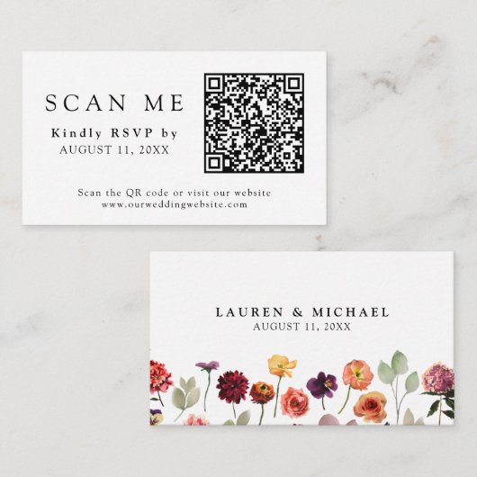 Carte D'accompagnement QR Code et site web Mariage Automne été RSVP (Devant / Derrière)