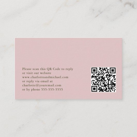 Carte D'accompagnement QR Code et site web Mariage Blush Pink RSVP (Dos)