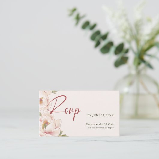 Carte D'accompagnement QR Code et site web Mariage Blush Pink RSVP (Debout devant)