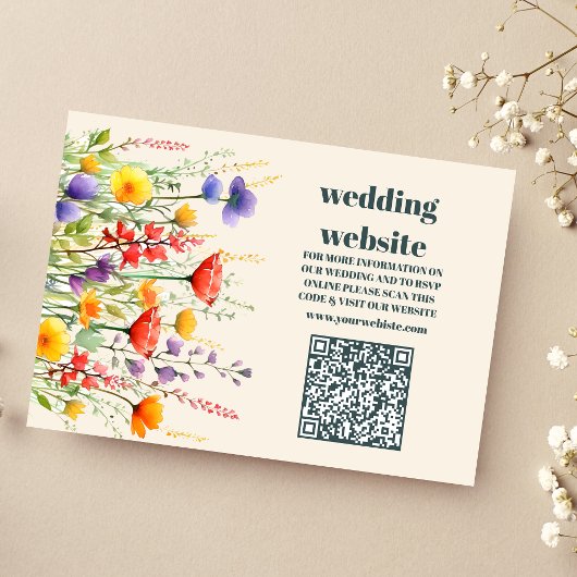 Carte D'accompagnement qr code Fleur sauvage Mariage Boho Country Floral