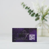 Carte D'accompagnement Qr Code foncé violet magique Mariage or RVSP (Debout devant)