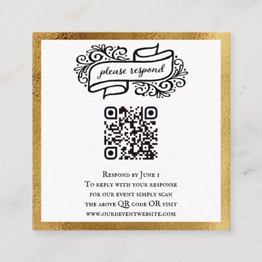 Carte D'accompagnement QR Code Gold Black White Party Événement RSVP (Devant)