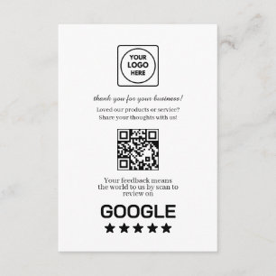 Carte D'accompagnement QR Code Google Avis Lien de retour d'information