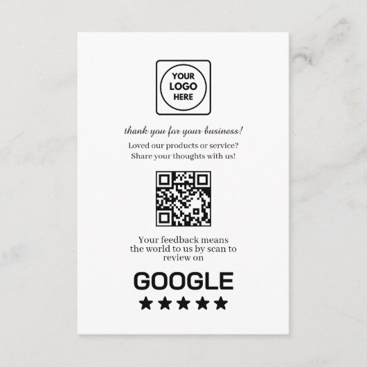 Carte D'accompagnement QR Code Google Avis | Lien de retour d'information (Devant)