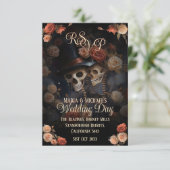 Carte D'accompagnement QR Code Kisser Skeletons RSVP Mariage gothique (Debout devant)
