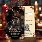 Carte D'accompagnement QR Code Kisser Skeletons RSVP Mariage gothique