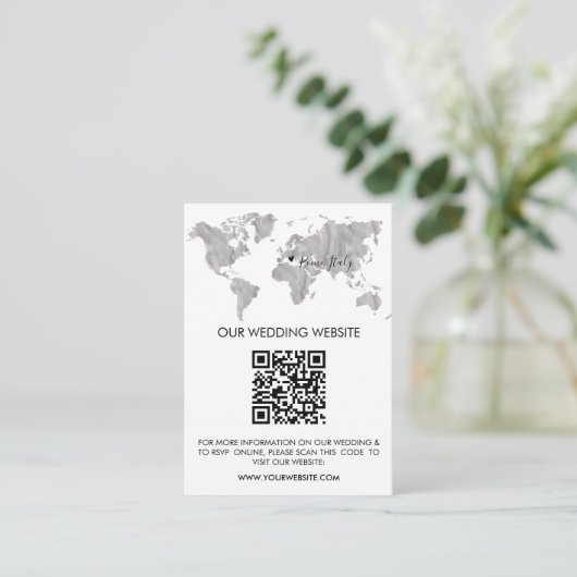 Carte D'accompagnement QR Code Mariage Destination World Map Voyage (Debout devant)