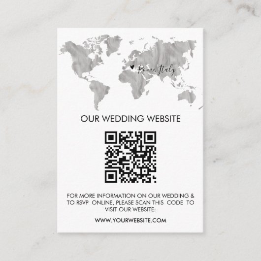 Carte D'accompagnement QR Code Mariage Destination World Map Voyage (Devant)