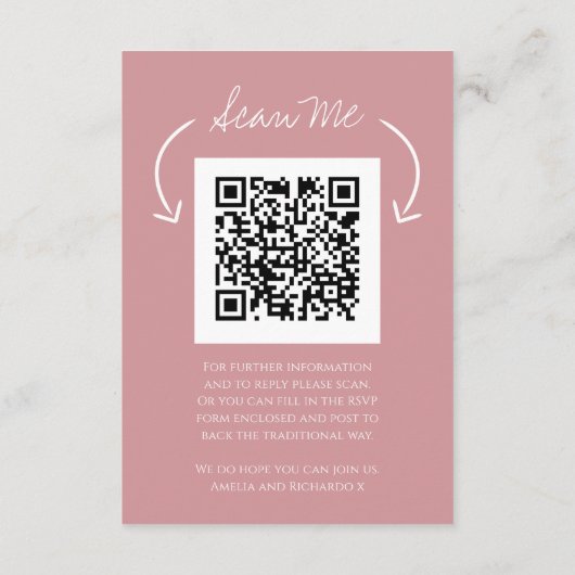 Carte D'accompagnement QR code mariage site Web monogramme rose analyse r (Dos)