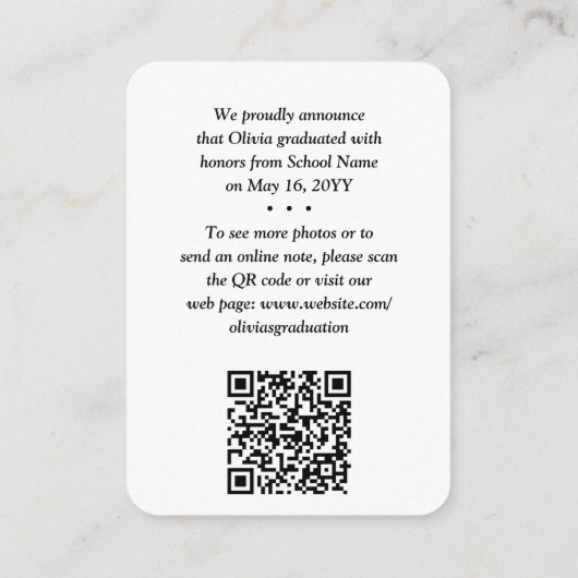 Carte D'accompagnement QR Code Mini Graduation Photo Moderne en blanc Scr (Dos)