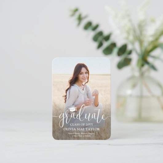 Carte D'accompagnement QR Code Mini Graduation Photo Moderne en blanc Scr (Debout devant)