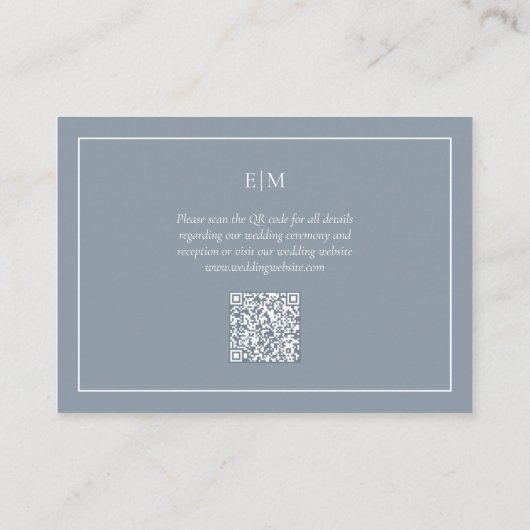 Carte D'accompagnement QR Code Moderne Dusty Blue Monogram Détails du Mar (Dos)